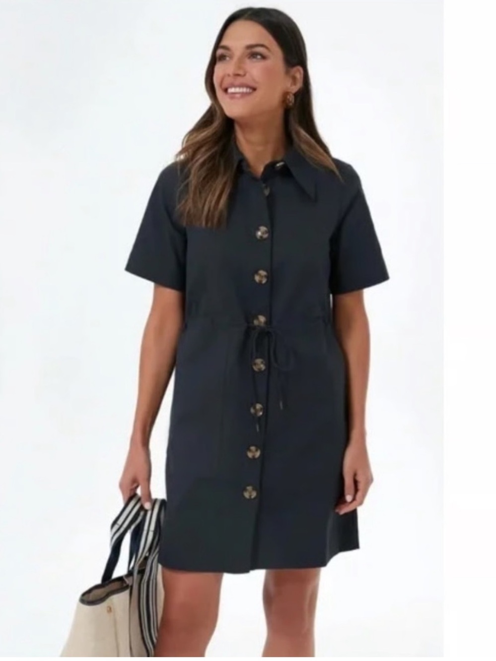 Tuckernuck Navy Short-Sleeve Button-Front Drawstring Mini Dress